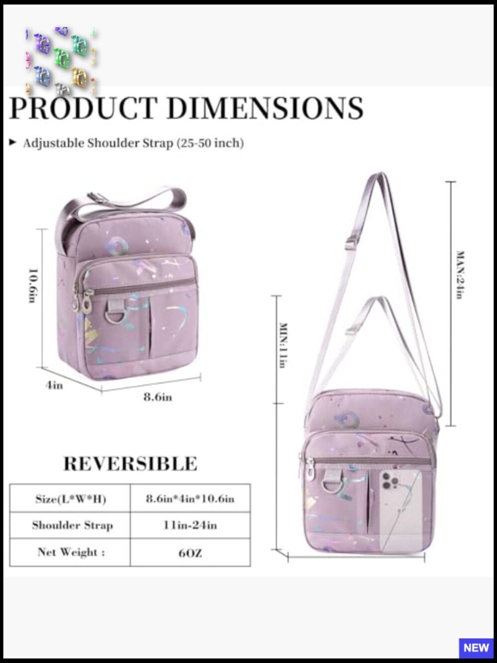 Multi-Pocket Crossbody Bag Lightweight Nylon Shoulder Purse Adjustable Strap - Picture 4 of 6